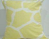 New 18x18 inch Designer Handmade Pillow Case. Giraffe pattern in light yellow on white.