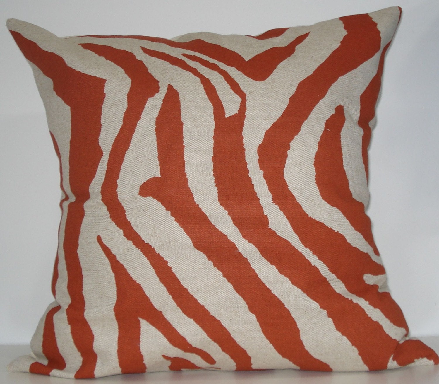 New 18x18 inch Designer Handmade Pillow Case in rust and linen