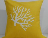 New 18x18 inch Designer Handmade Pillow Case in white coral on a yellow background