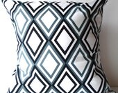 New 18x18 inch Designer Handmade Pillow Case in dusty blue and dark black/blue.
