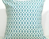 New 18x18 inch Designer Handmade Pillow Cases in aqua and cream