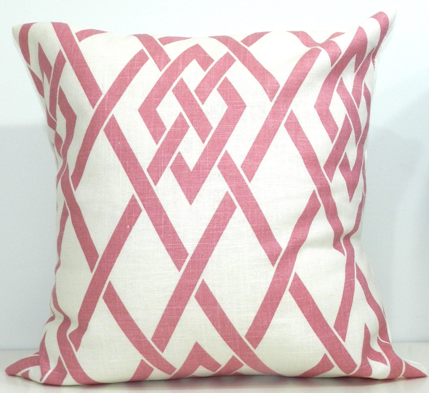 New 18x18 inch Designer Handmade Pillow Case in pink geometric lattice