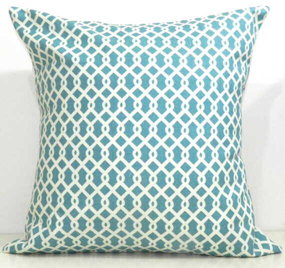 New 18x18 inch Designer Handmade Pillow Cases in aqua and cream