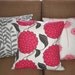 THREE New 18x18 inch Designer Handmade Pillow Cases in fabric PINK and GREY.