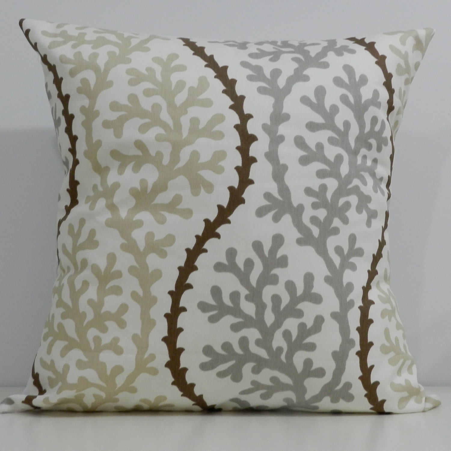 New 18x18 inch Designer Handmade Pillow Case stone grey, beige and brown on white