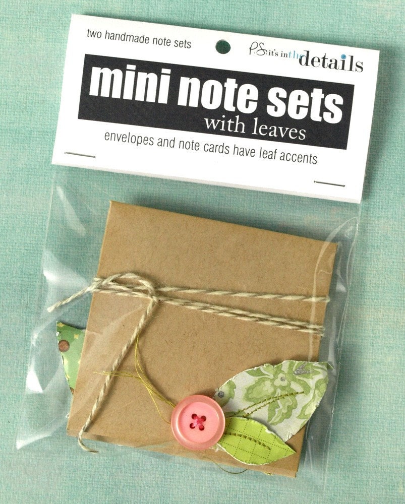 Mini Note Sets - set of two envelopes and cards with leaf accents