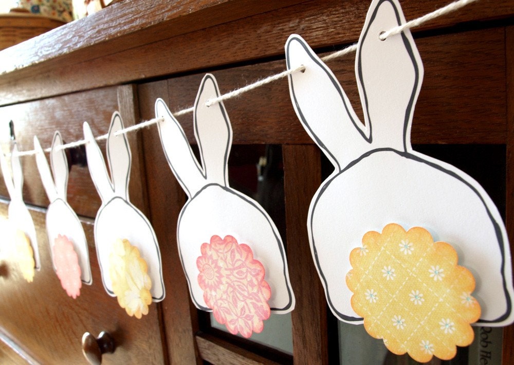 Bunny Butts Bunting - pink and yellow tails
