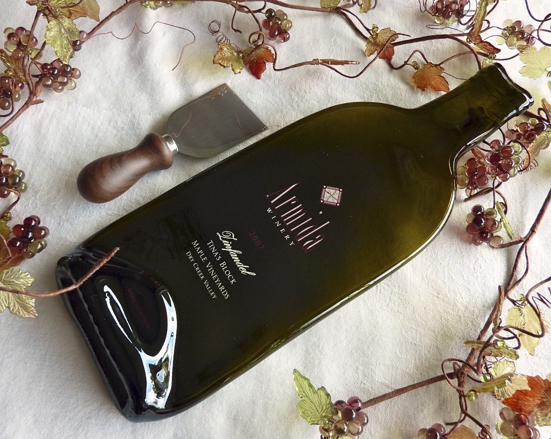 Slumped glass wine bottle cheese plate from Armida Winery
