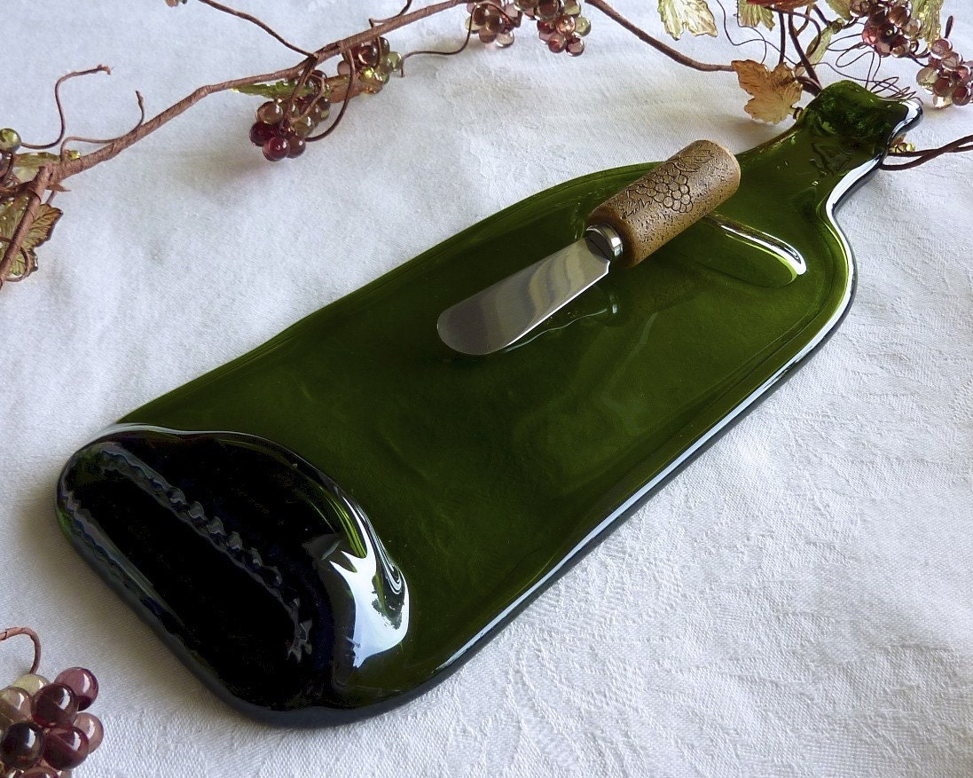 Slumped wine bottle glass cheese plate