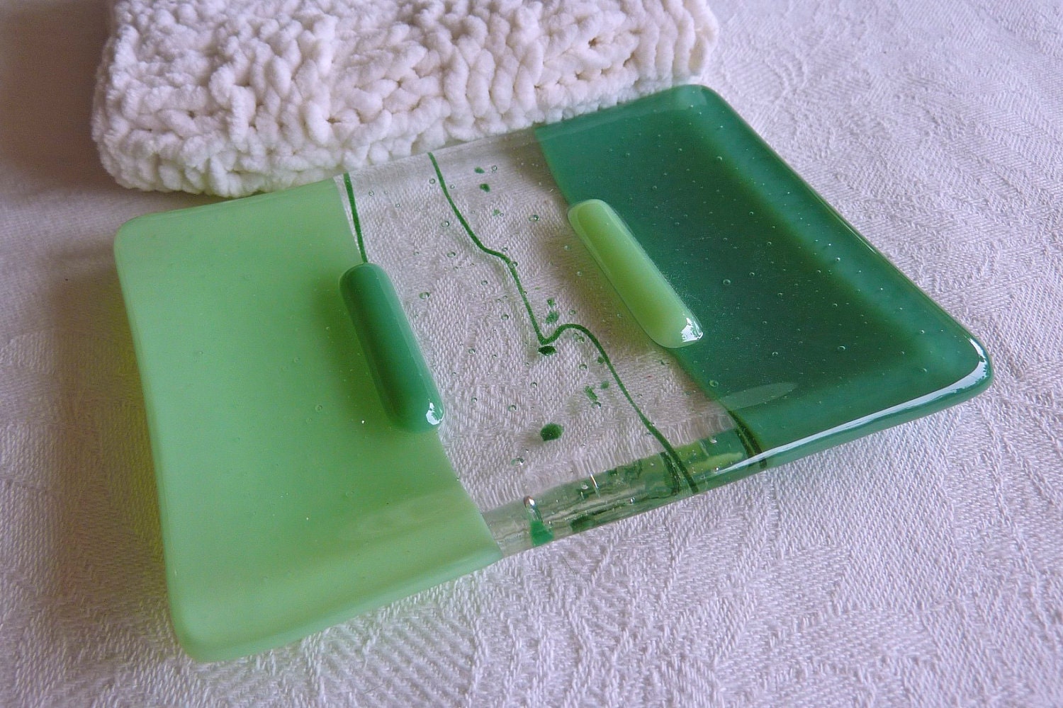 Glass Soap Dish in Mineral and Mint Green