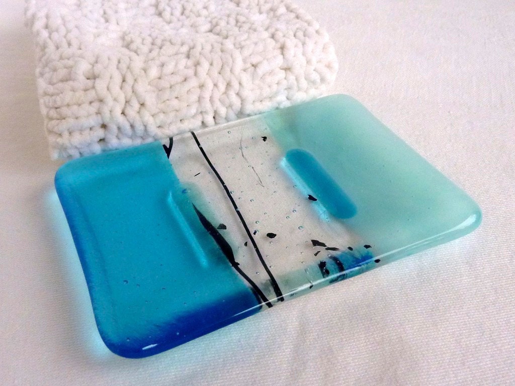 Turquoise Blue Glass Soap Dish