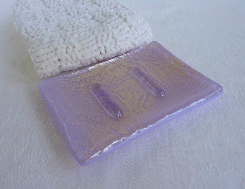 Lavender and Silver Glass Soap Dish