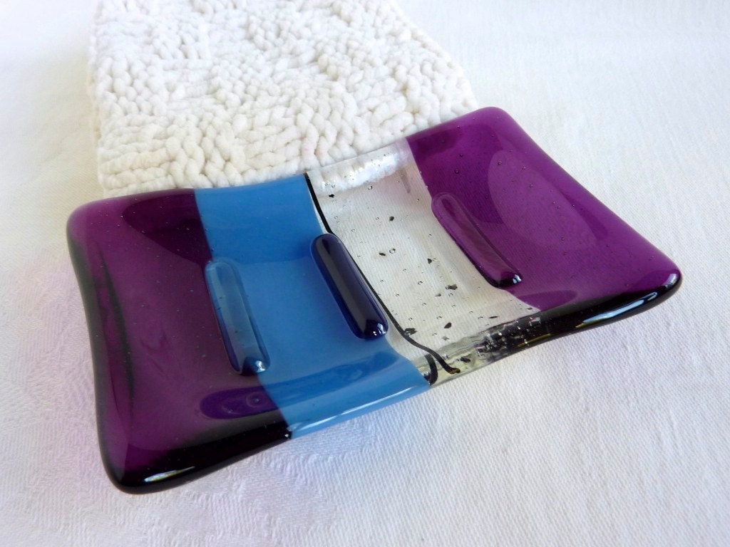 Violet and Periwinkle Blue Glass Soap Dish