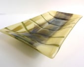 Rectangular Fused Glass Dish in French Vanilla, Brown and Aqua