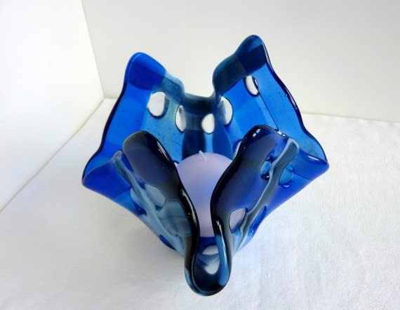 Glass Votive Candle Holder in Blues