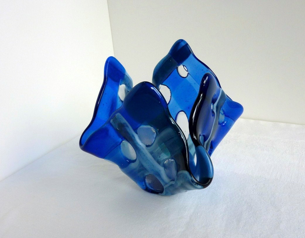 Glass Votive Candle Holder in Blues