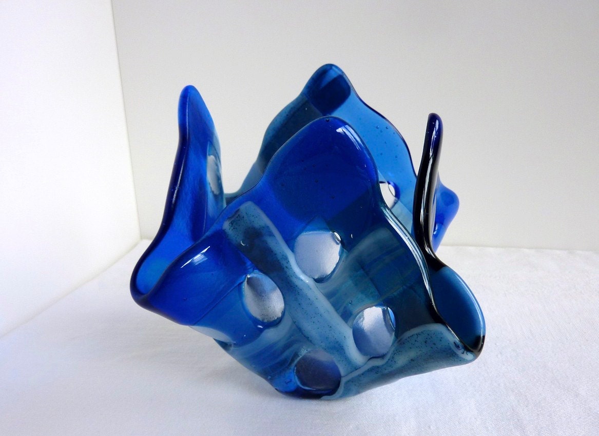 Glass Votive Candle Holder in Blues