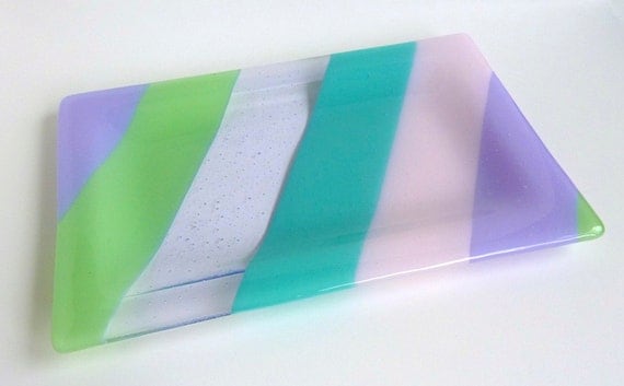 Glass Platter in Spring Pastel Stripes