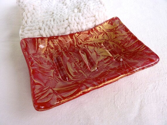 Red and Gold Glass Soap Dish
