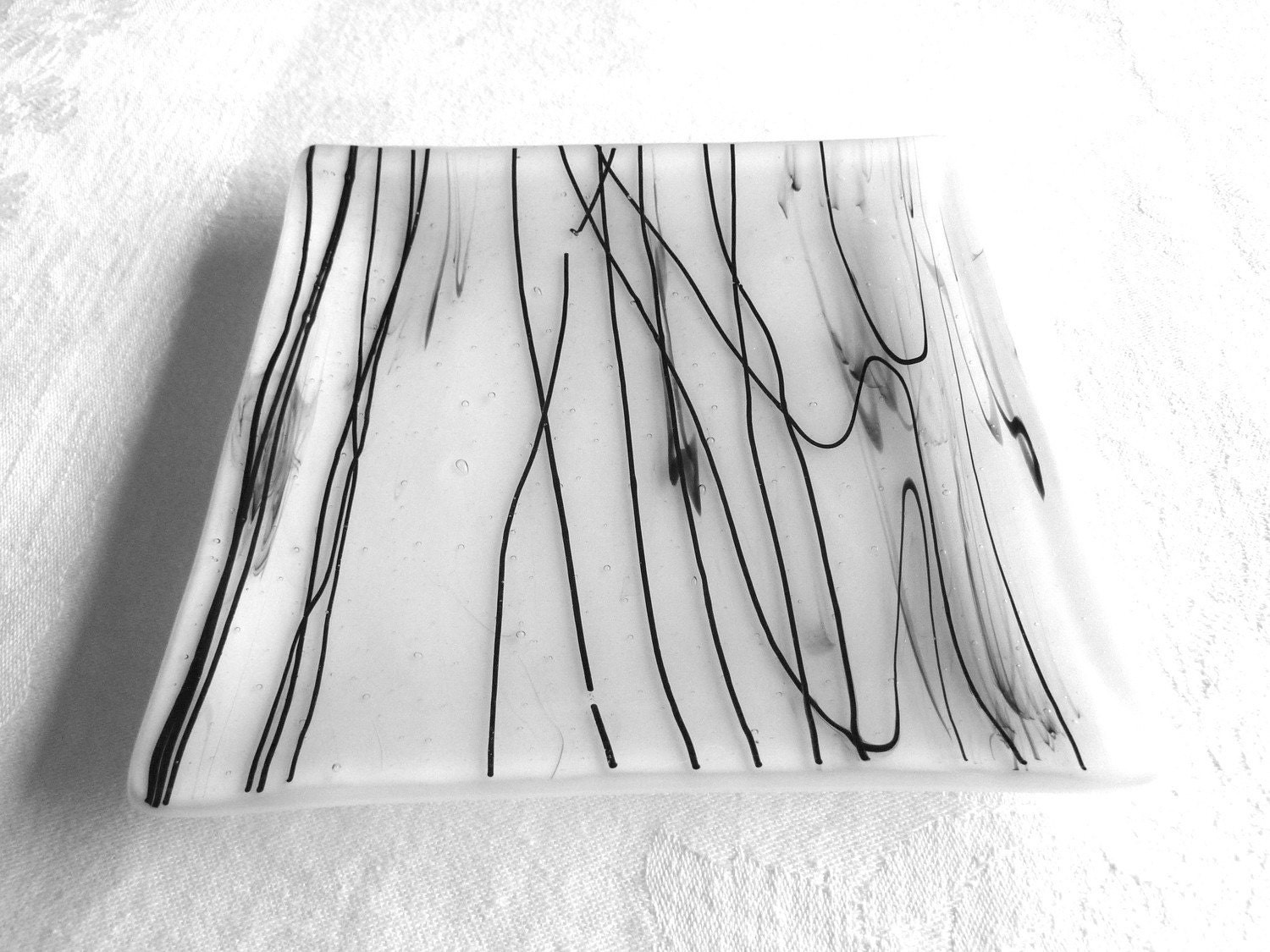 Glass Salad or Dessert Plate in White and Black