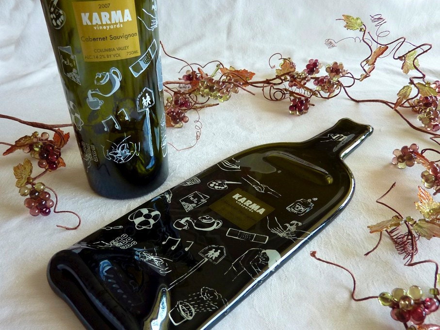 Slumped glass wine bottle cheese plate from Karma Winery