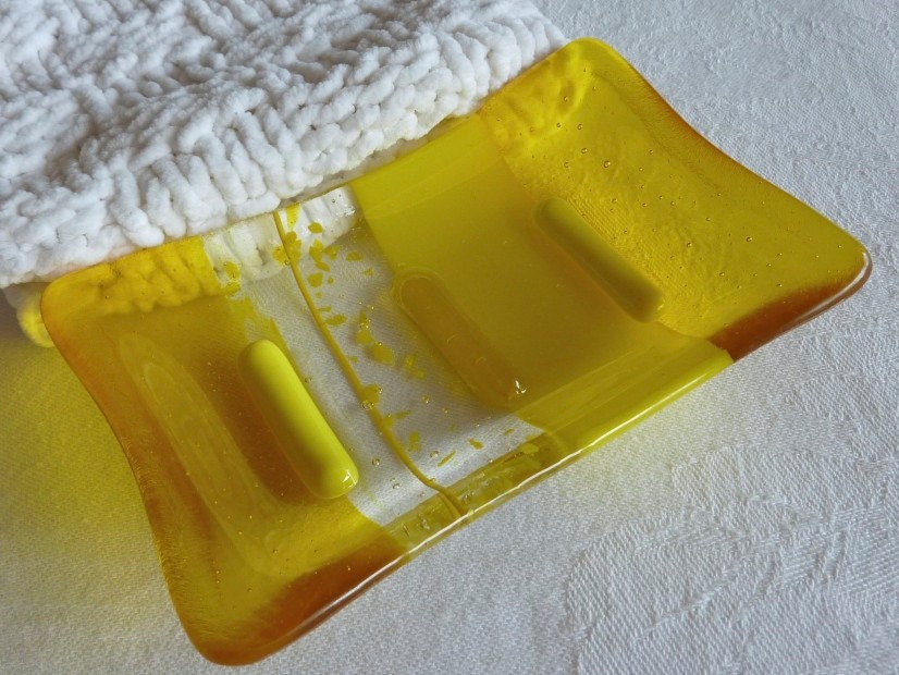 Soap Dish in Yellow Glass