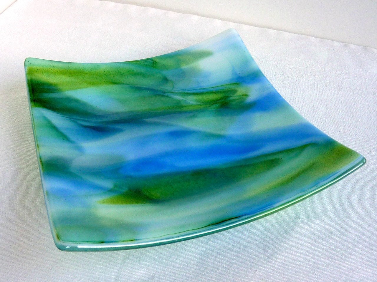 Blue and Green Streaky Glass Plate