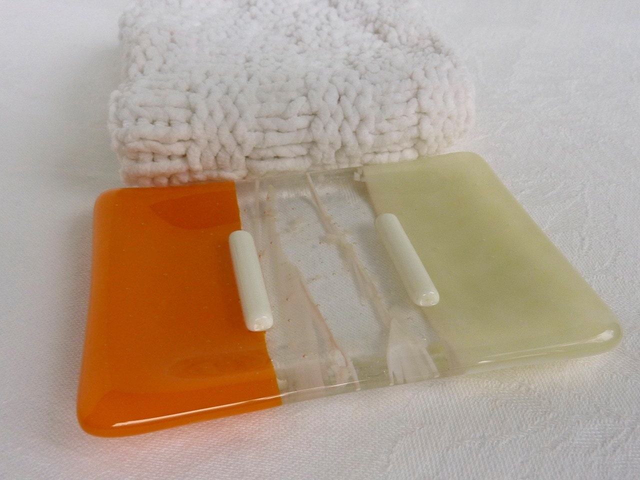 Glass Soap Dish in Tangerine and Cream
