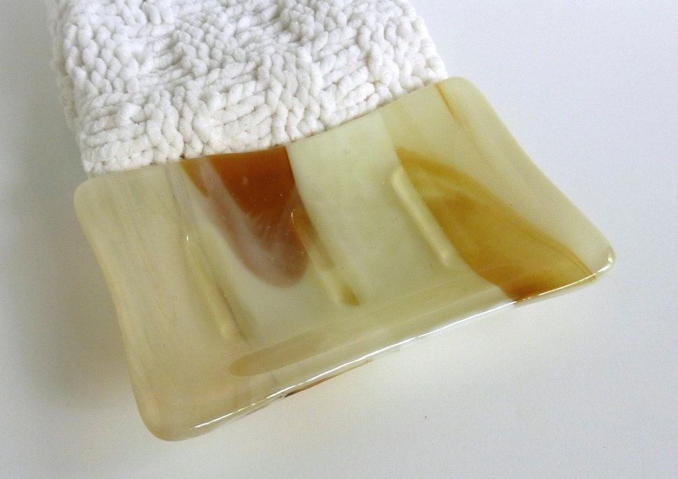 French Vanilla and Amber Streaky Glass Soap Dish