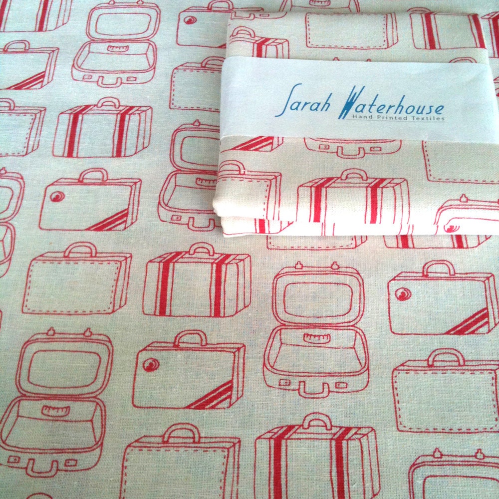 Hand printed Cherry Red Suitcases fabric