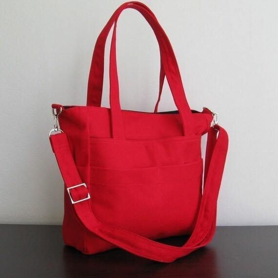 Sale Red Cotton Canvas Bag shoulder bag tote by tippythai on Etsy