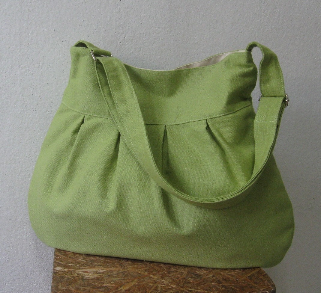 Pear Canvas All Purpose Pleated Bag with Unbleached Canvas Lining and Adjustable Strap