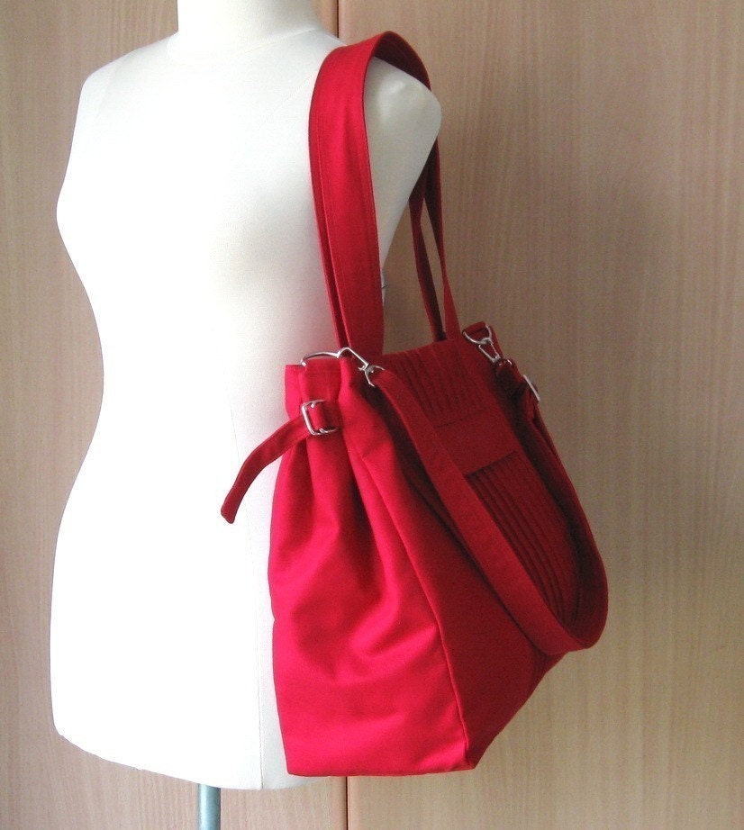 Sale - Red Canvas Bag - Shoulder bag, Diaper bag, Messenger bag, Tote, Travel bag, Women - CARRIE