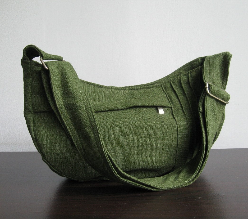 Sale - Green Hemp/Cotton Bag - Shoulder bag, Diaper bag, Messenger bag, Tote, Travel bag, Women - SMILEY