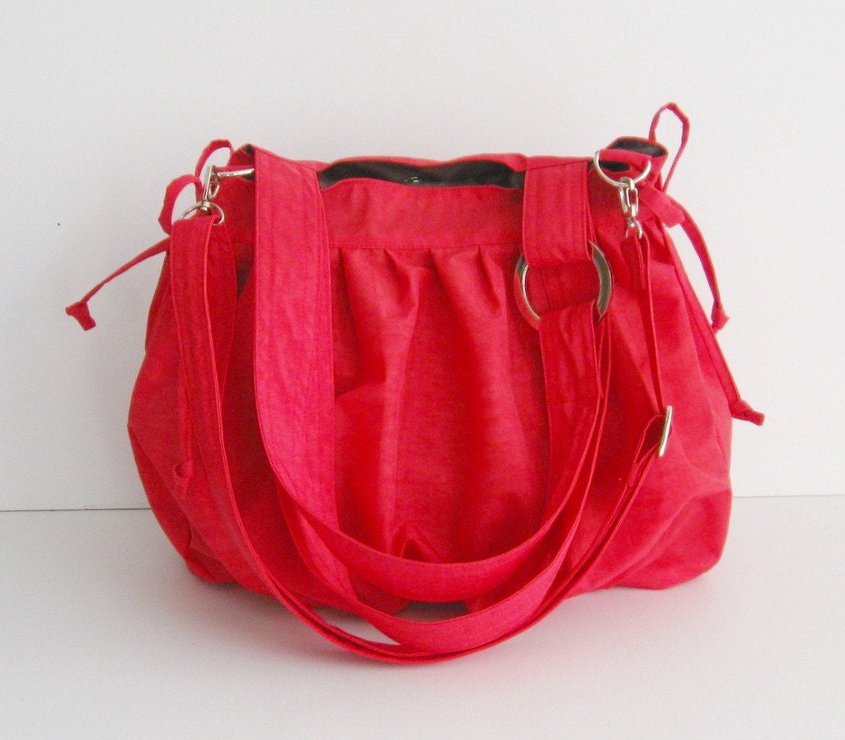 Sale - Water-Resistant Nylon Pumpkin Bag - Double straps - Shoulder bag, Diaper, Messenger , Tote, Travel