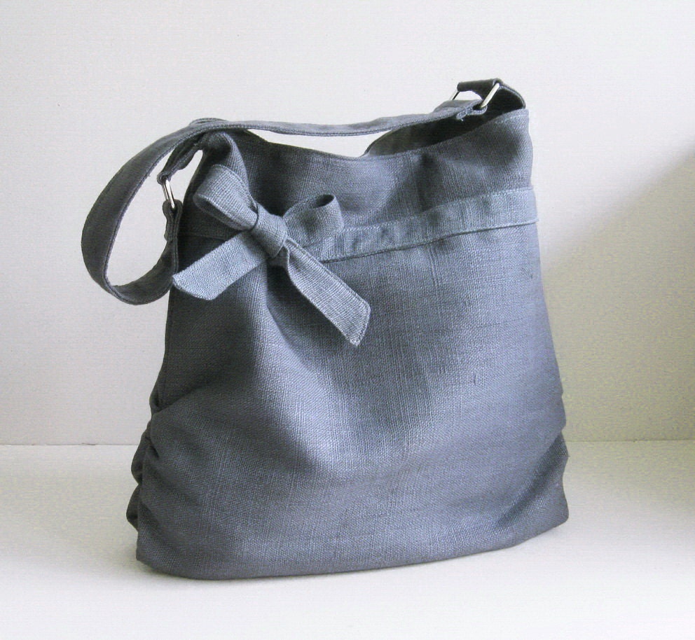 Sale - Grey Hemp/Cotton  Bag, tote, purse, bow, hemp, unique - Dessert