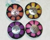 Personalized Initial Floral Fabric Covered Button Magnets or Push Pin Set