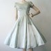 50s Dress Vintage Lace Grey Green Satin Shelf Bust Party Dress