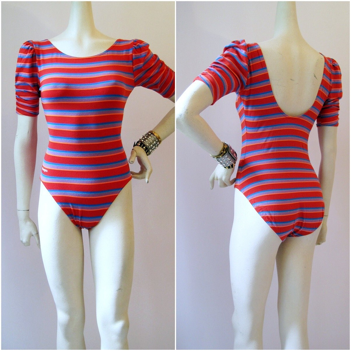 80s Aerobics Leotard Vintage Bodysuit Puffed By Voguevintage