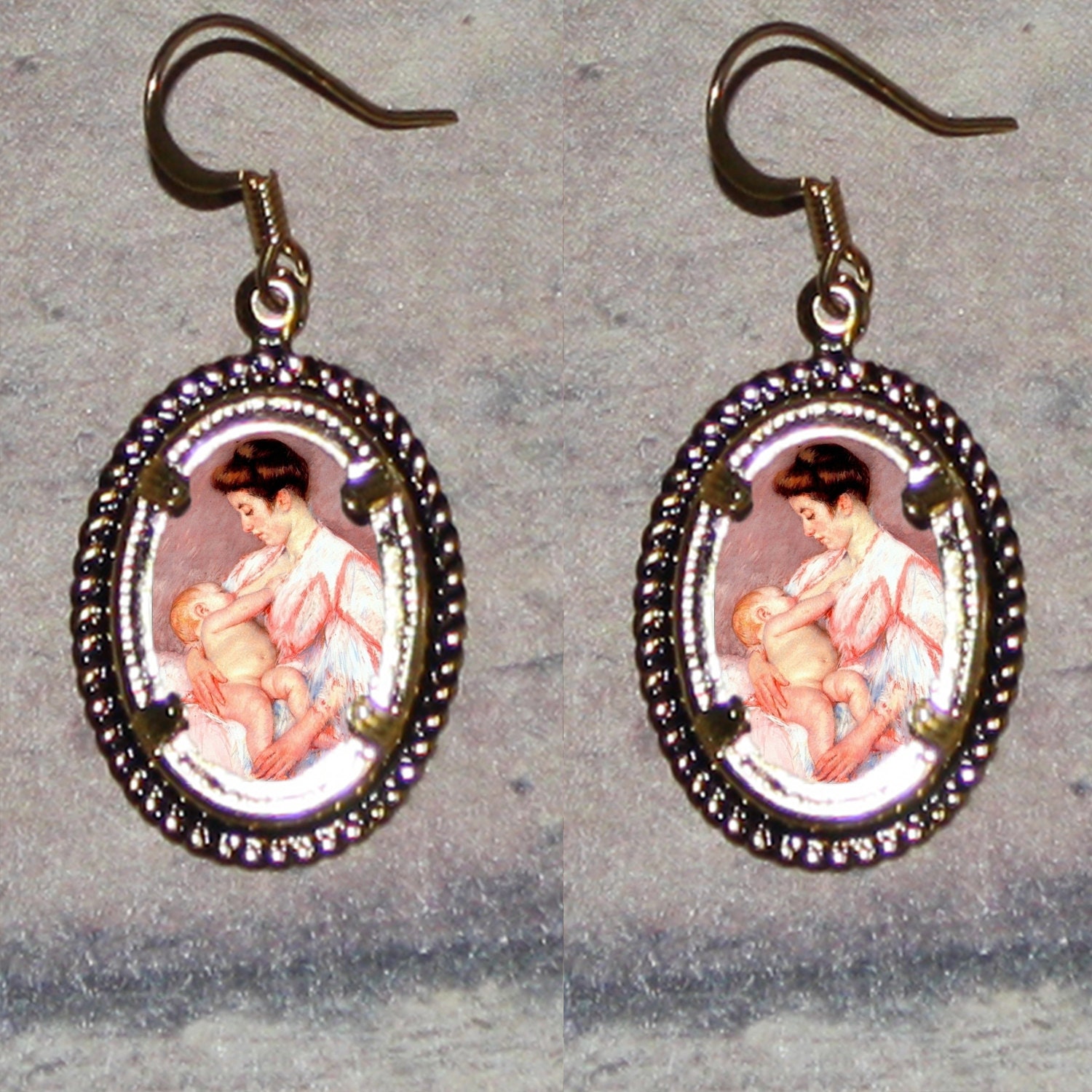 Breastfeeding by Mary Cassatt Oval Frame Earrings