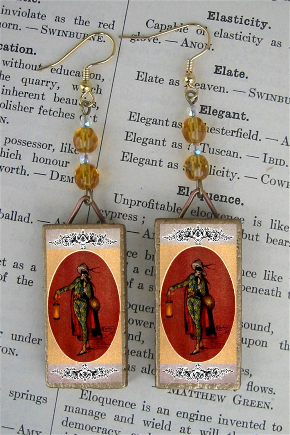 When PLAYING HIDE and SEEK with HARLEQUIN - do not let him carry the Lantern - ZANDRINO - Czech Beaded EARRINGS