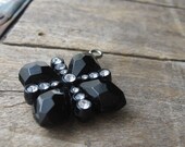 Art Deco Lucite and Rhinestone  Black Cross Pendant