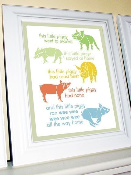 This Little Piggy Poster, Modern Nursery Rhyme Series, 11 X 14 Multi-Color
