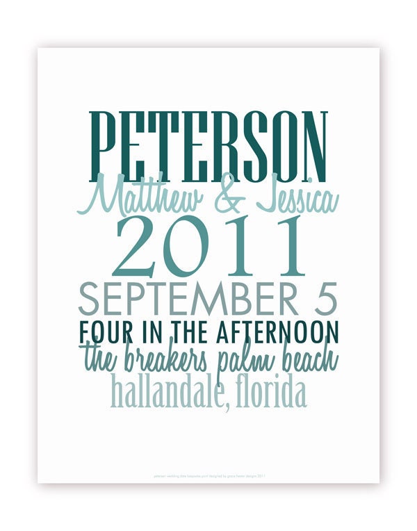 Wedding Gift or Guest Book - 11 X 14 Typography - Teal