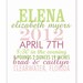 Birthdate Poster in Spring Pinks and Greens - Personalize with Birth Date Details, 11 X 14