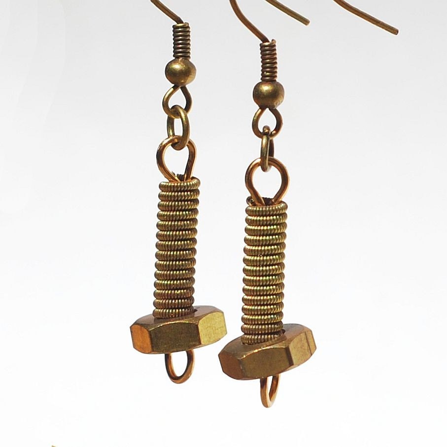 Guitar String Jewelry- Brass Upcycled Hardware Earrings