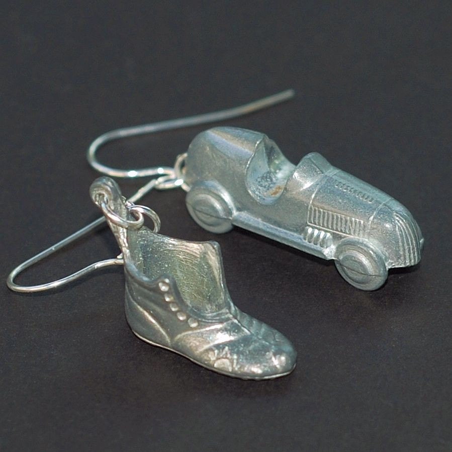 Monopoly Jewelry- Upcycled Vintage Game Token Earrings Shoe & Car