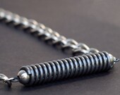 Upcycled Industrial Necklace- Silver & Gunmetal Spring Found Object Jewelry