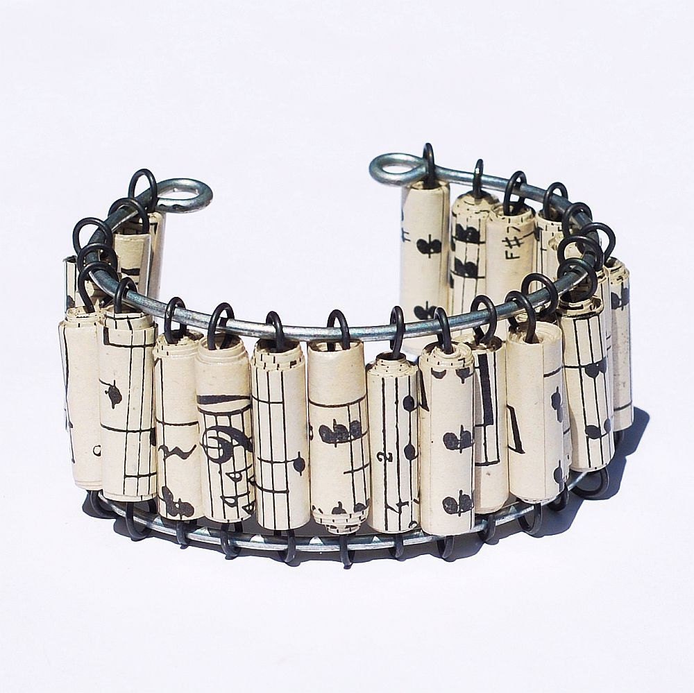 Paper Bead Jewelry- Vintage Sheet Music Cuff Bracelet