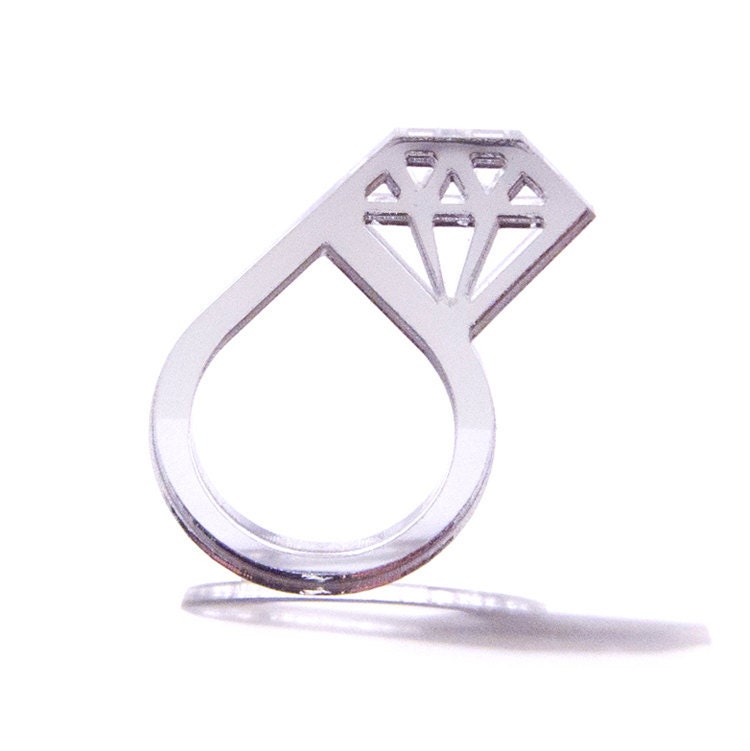 offset diamonds  acrylic ring - mirrored